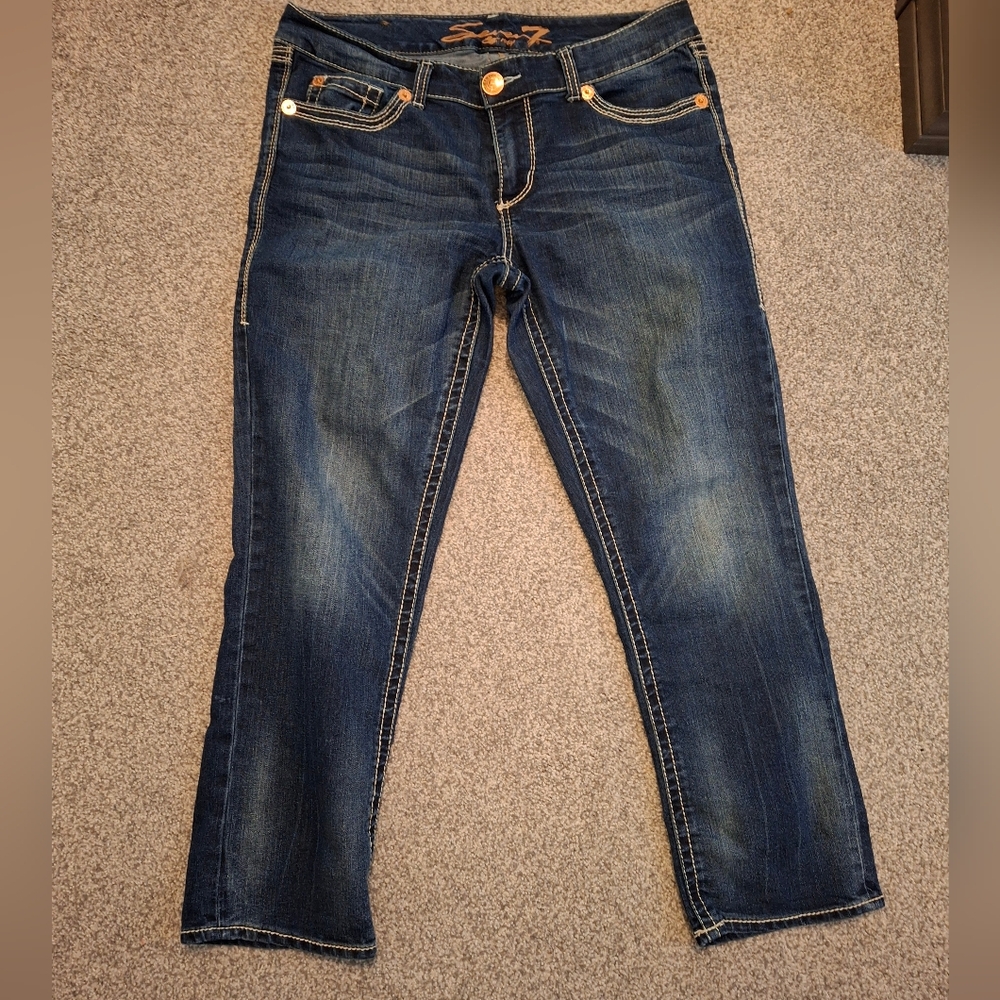 Seven7 Deep Indigo Jeans with Tan Stitching